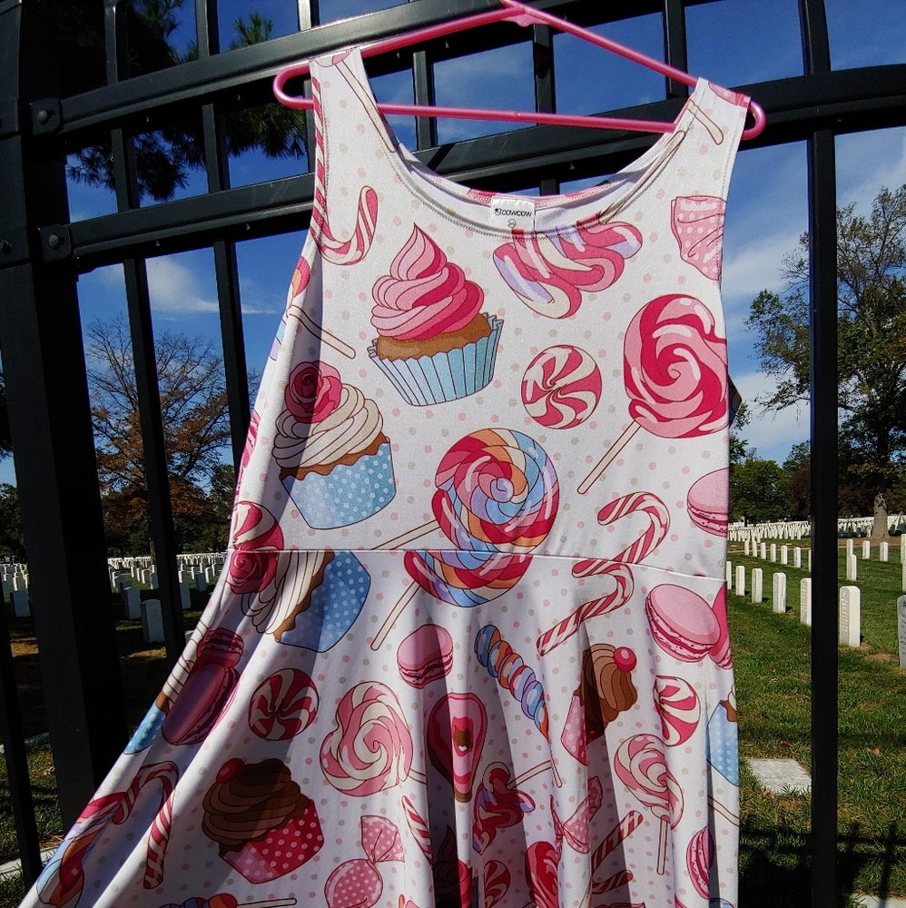 Sweets print candy cupcakes sleeveless dress